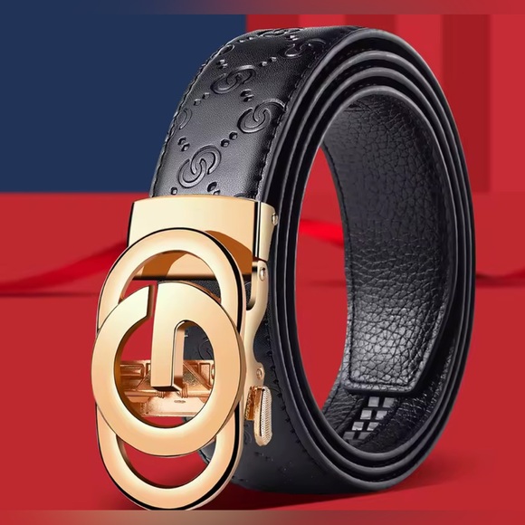 NEW $98 Genuine GC Leather Stylish Black and Gold Belt - Picture 4 of 5